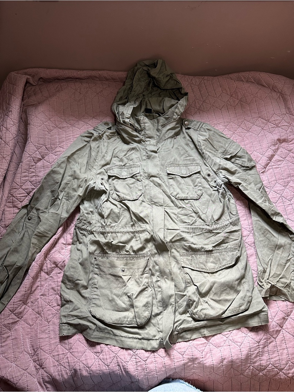 H&M Olive Green Hooded Utility Jacket